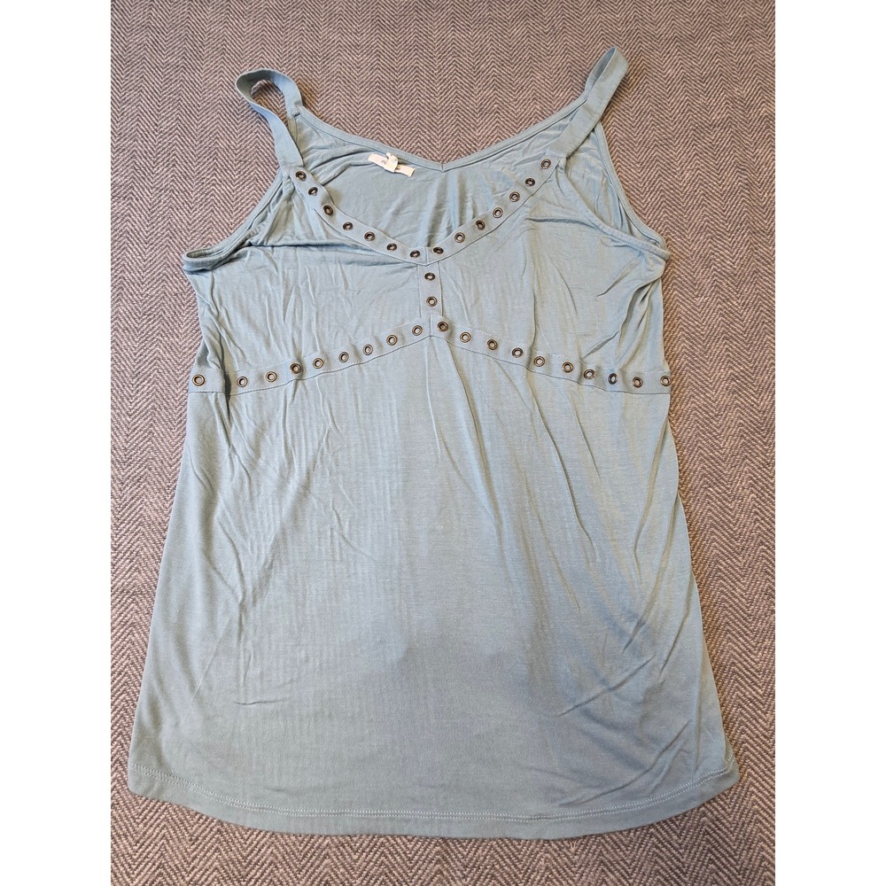Maurices Tank Top Women's Large Blue Boho Grommet V-Neck Sleeveless Pullover